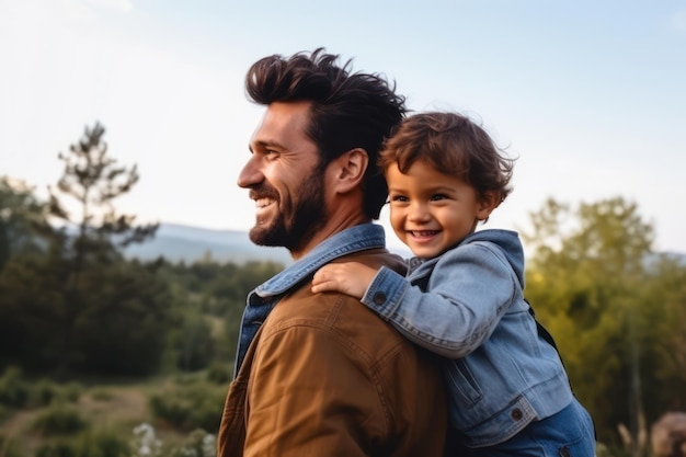 Figlio e papà divertiti all'aperto