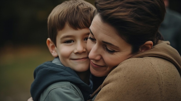 Son embracing Mom with Generative AI