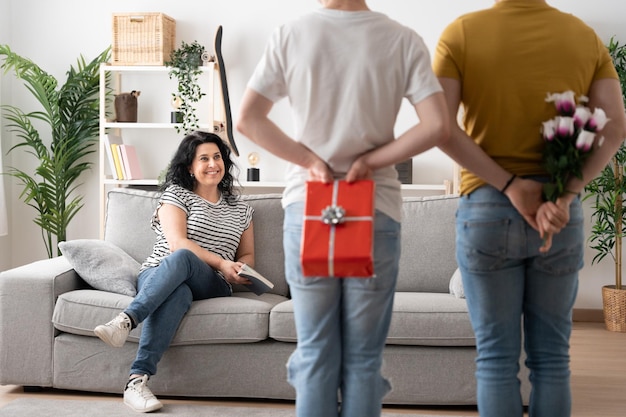 Son giving present to mother