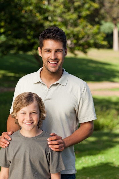 Son and his father in the park