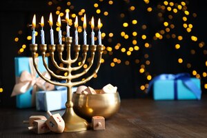 Photo soncept of jewish holiday hanukkah space for text