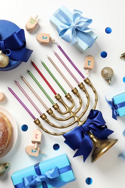 Photo soncept of jewish holiday hanukkah top view