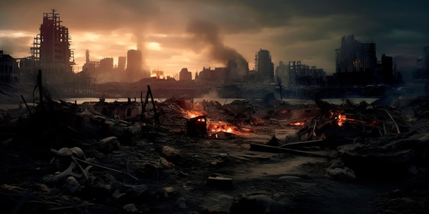 Soncept of war and destroyed city Fantastic background