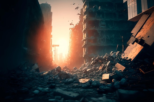 Photo soncept of war and destroyed city generative ai