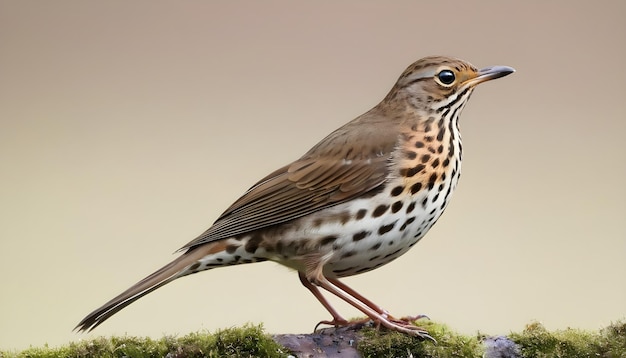 색 배경 에 고립 된 Song Thrush Turdus philomelos