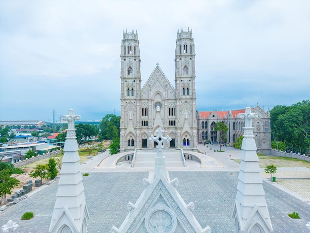 Song Vinh Church also known as Parish Song Vinh in Phu My which attracts tourists to visit spiritually on weekends in Vung Tau Vietnam Song Vinh Church have construction building look like France