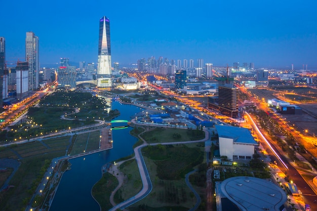 Photo songdo central park in songdo district, incheon south korea.