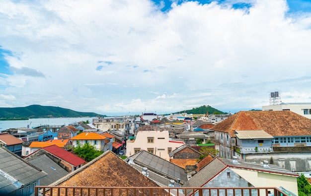 Songkla city view withblue sky and bay in Thailand