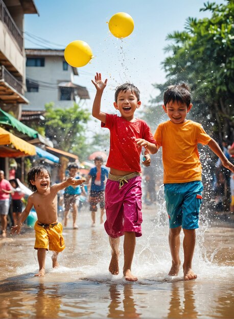 songkran children playing in the water