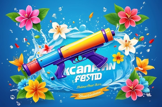 Foto songkran festival boodschap pret water pistool en thailand bloemen ontwerp banners