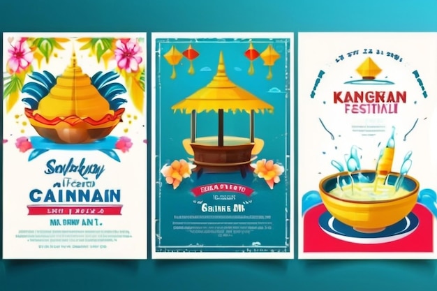 Foto festival di songkran poster invito illustrazione vettoriale flyer design