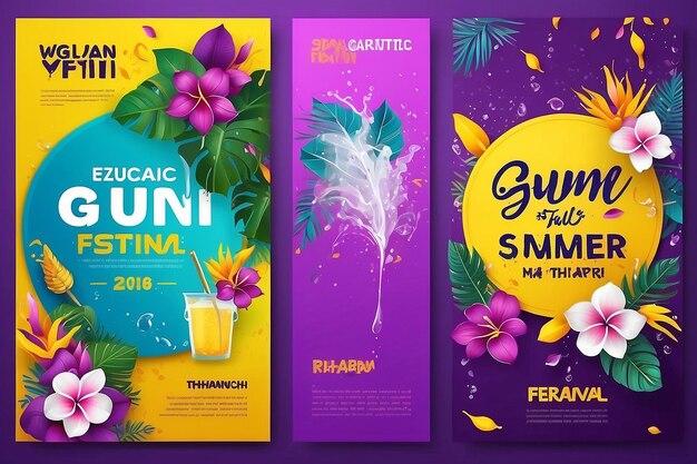 Songkran festival thailand summer tropical leaf gun water and thai flower poster flyer design