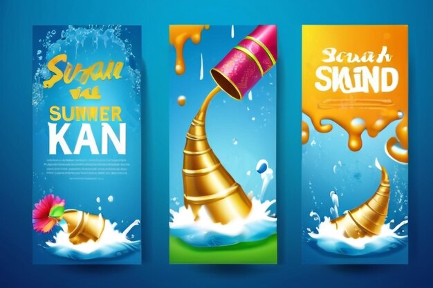 Songkran festival thailand this summer banners design on water splash blue background