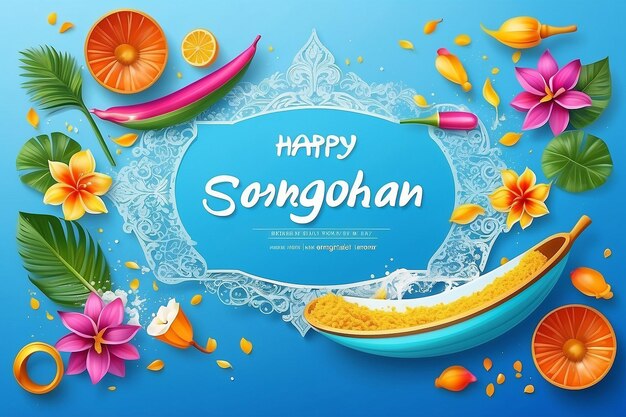 Photo songkran festival with thai alphabet text translation happy songkran design