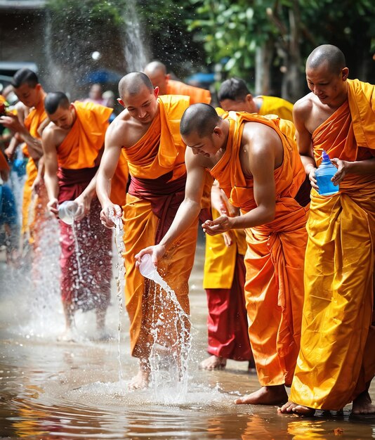 Songkran monniken in het water