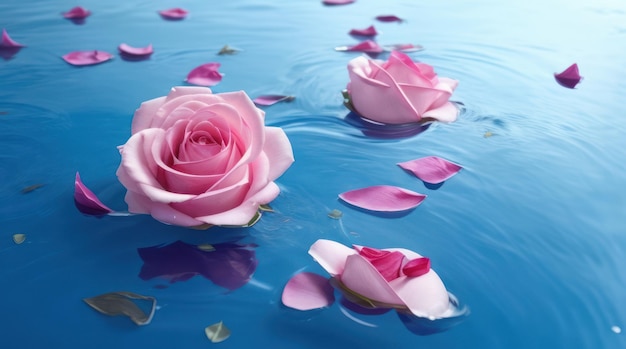 Songkran thai new year pink roses on the water rose petals