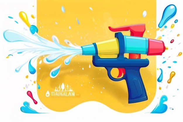 Фото Фестиваль songkran в таиланде водяной пистолет и плакат с брызгами воды