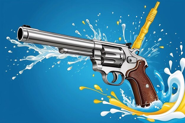 Фестиваль Songkran Travel Thailand с пистолетом, водой и брызгами воды на синем фоне
