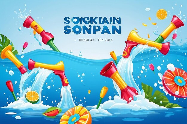 Photo songkran water festival design with thai alphabet characters translation