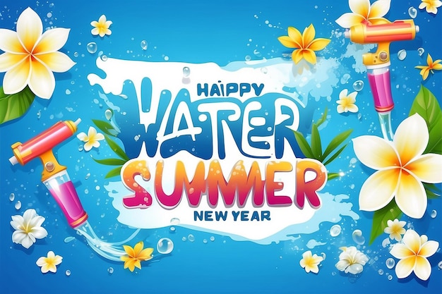 Songkran water festival message happy summer time new year thailand clear water dro