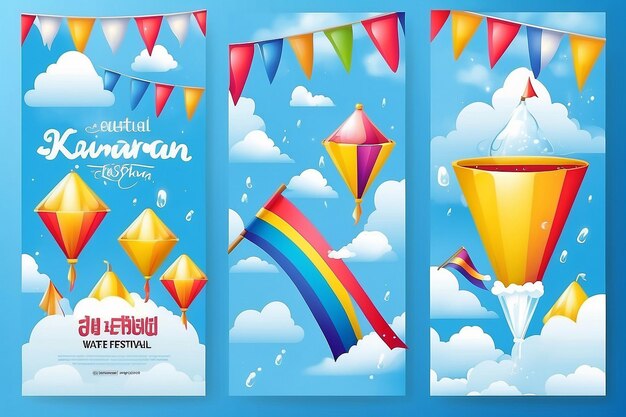 Songkran water festival thailand colorful triangular flags collections banner design