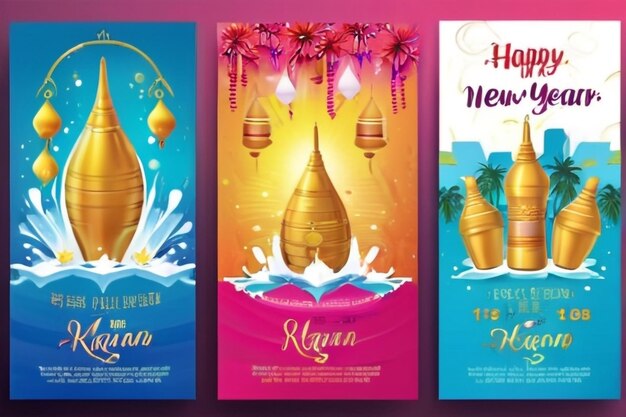 Songkran water festival thailand happy new year thailand summer time poster flyer three