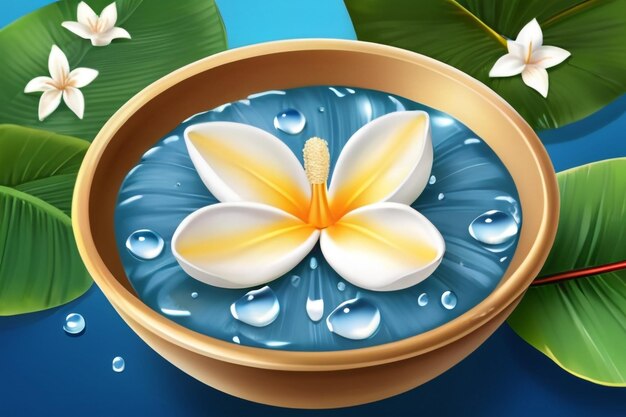 Songkran water festival thailand rose petals and jasmine flower in bowl on banana