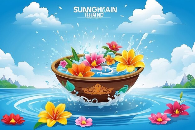 Songkran water festival travel thailand flowers in a water bowl water splashing