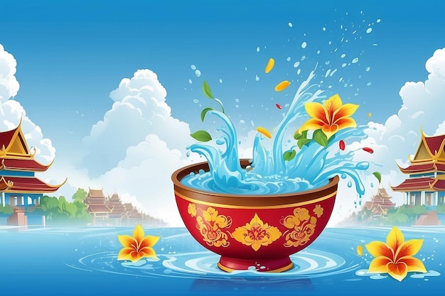 Songkran water festival travel thailand flowers in a water bowl water splashing