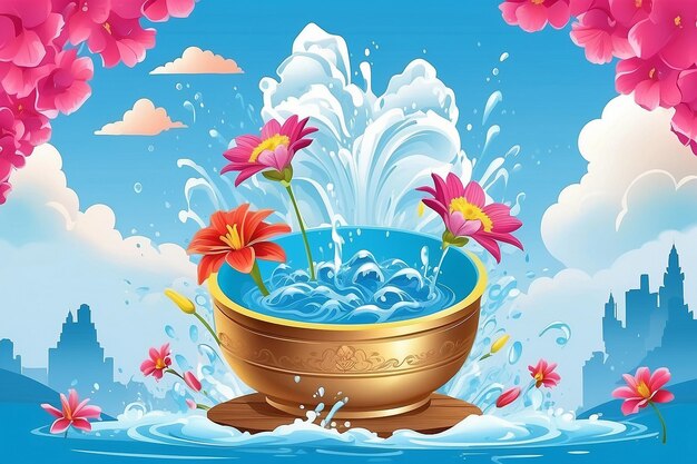 Songkran water festival travel thailand flowers in a water bowl water splashing