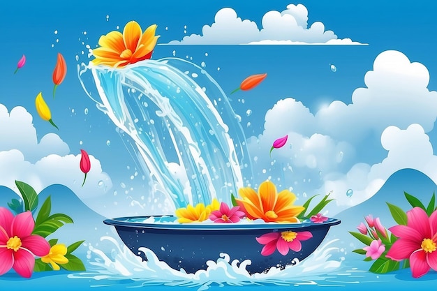 Songkran water festival travel thailand flowers in a water bowl water splashing