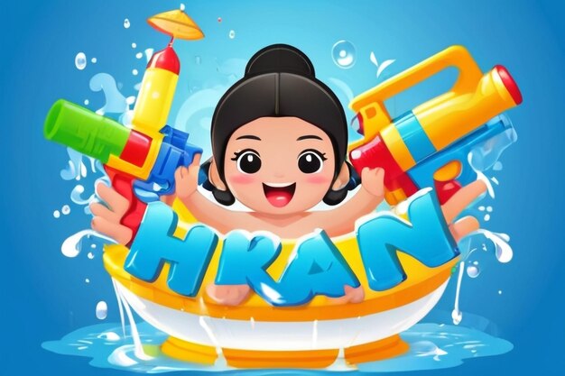 Songkran waterfestival thailand ontwerp met thaise alfabet waterpistool en waterdruppel