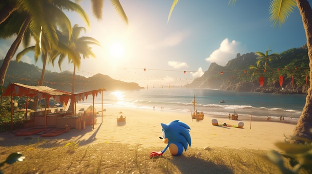 Sonic the hedgehog on the beach