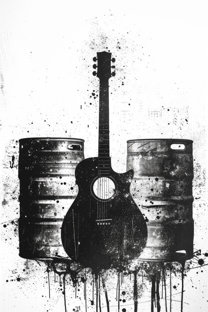 Photo sonic suds rock concert within guitar silhouette and beer kegs