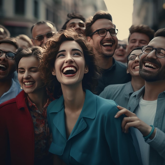 Photo sonrisas desenfocadas un encuentro turquesa al medio dia