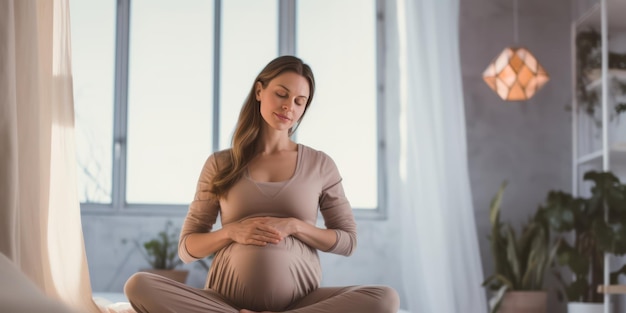 Soon to be mother gently sitting bonding with her unborn child