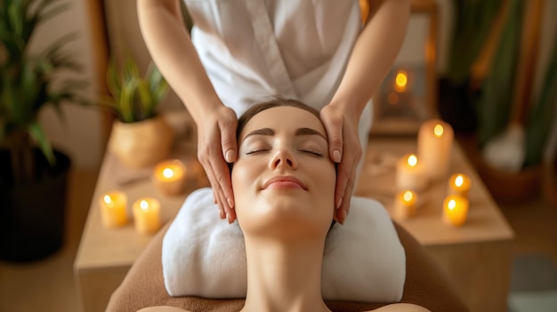 Soothe Your Senses Woman Enjoying Acupressure Head Massage at a Luxurious Spa Salon Generative AI