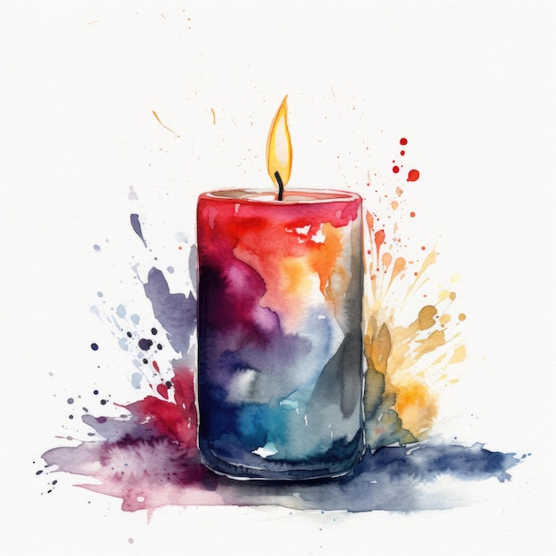 Soothing Candle Watercolor on White Background