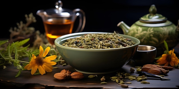 Успокаивающая травяная смесь в чашке освежающая азиатская чайная инфузия фотография Концепция Еда и напитки Фотография Травяной чай Азиатская кухня освежающие напитки Кулинарное искусство