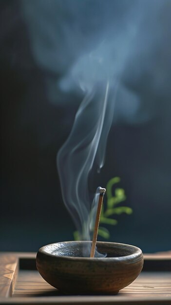 Soothing Incense Smoke Rising from Wooden Bowl