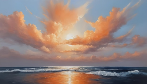 Soothing Orange and White Clouds Oil Painting