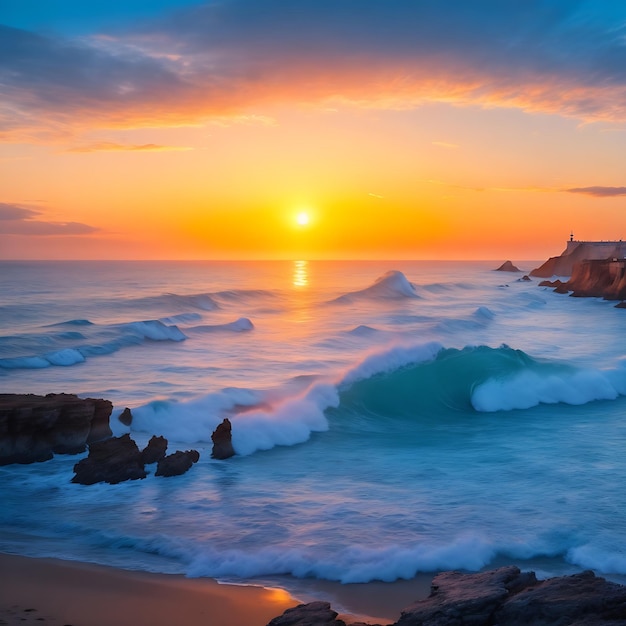 A soothing and relaxing scene of an ocean sunrise in Portugal