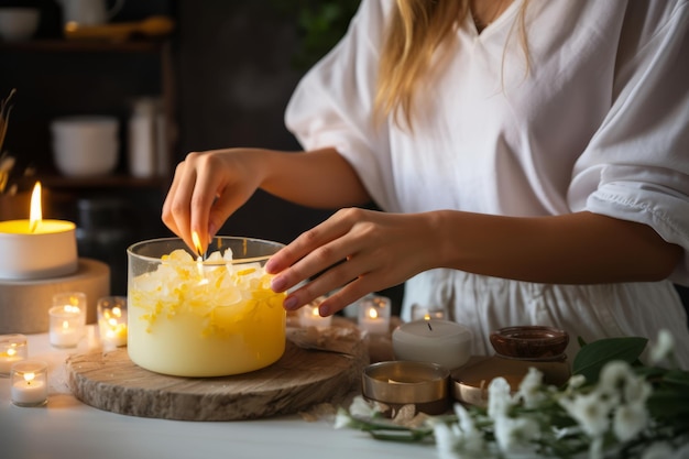 Photo soothing steps crafting homemade candles with precision and love