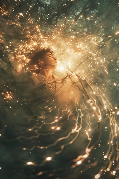 A soothing visualization of a person enveloped in a cocoon of light using imagery to foster feelings