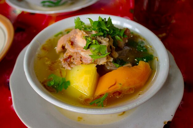 sop buntut or oxtail soup or tail soup is traditional soup made from tail ox Boiled with Spices