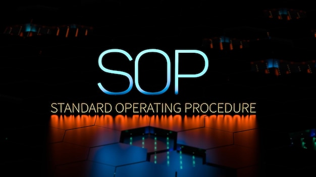 SOP Standard Operating Procedure Afkorting gloeiende banner 3D render