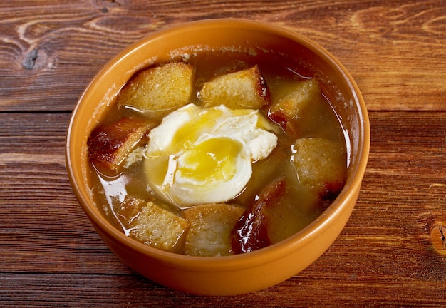 Sopa de ajo , castilian garlic soup.farm-style