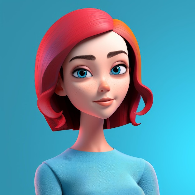 Sophia A Vibrant Cartoon Girl With Red Hair In A Minimalist 3d Style