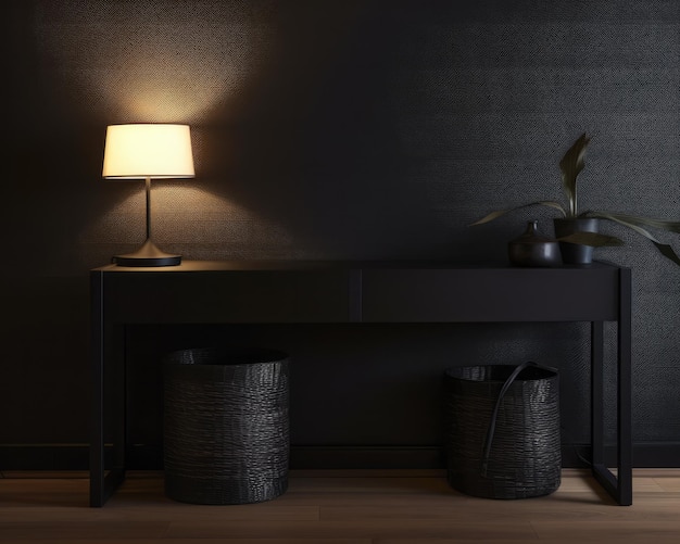 Sophisticated black modern console table with Elegant Lighting and Decor