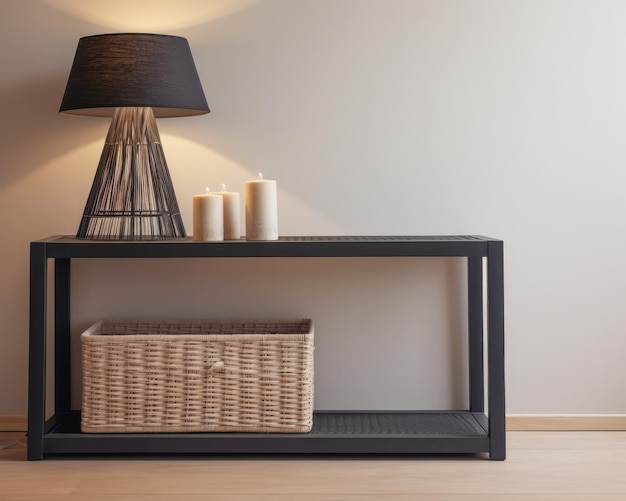 Sophisticated black modern console table with Elegant Lighting and Decor